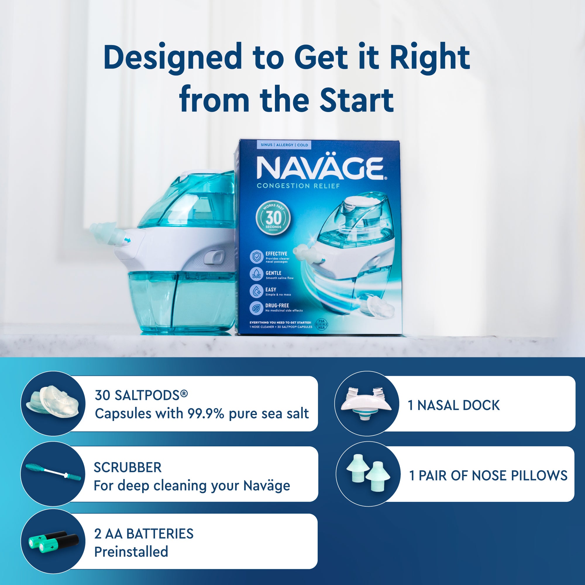 Naväge Starter Bundle: Nose Cleaner and 30 SaltPod Capsules