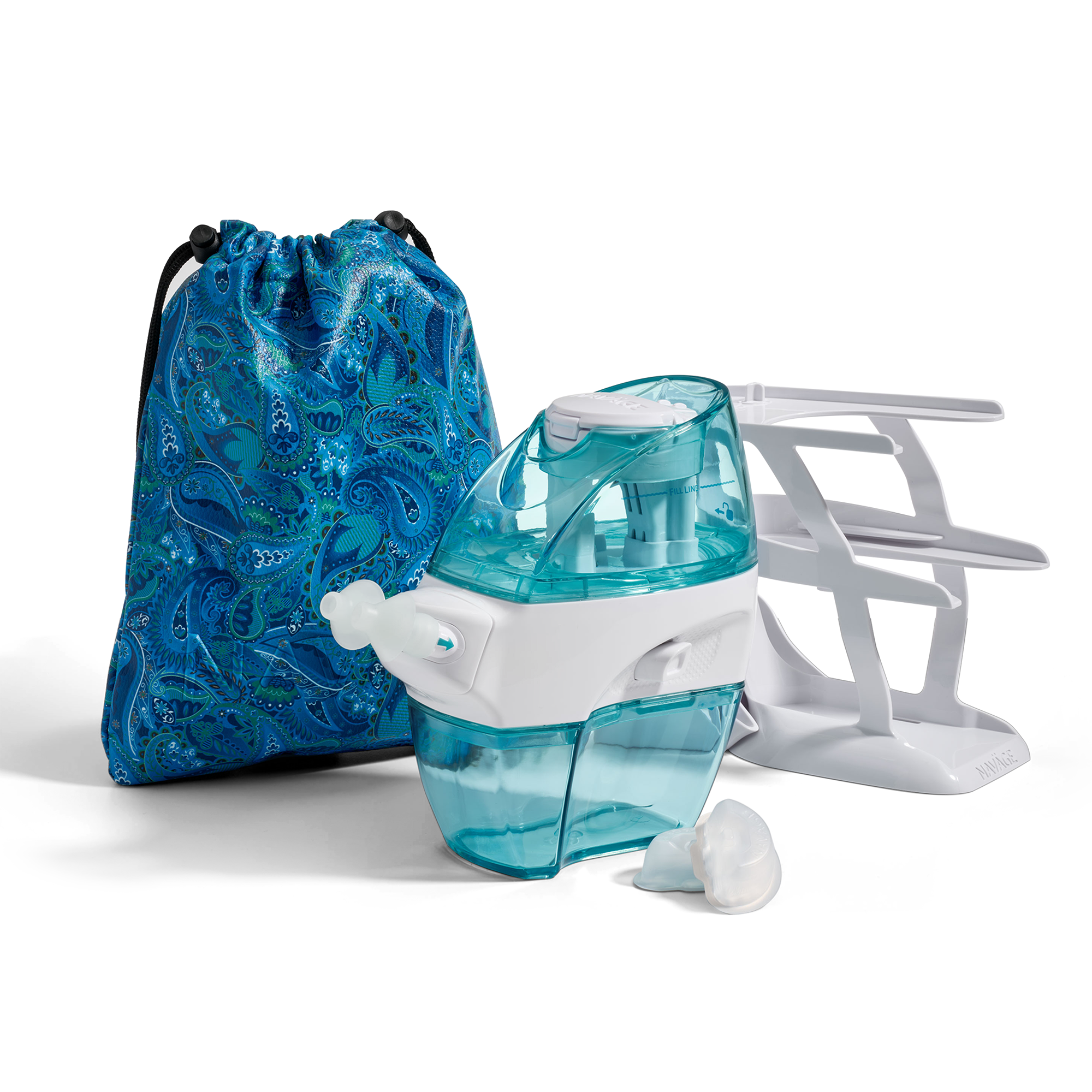Navage Deluxe Bundle : nettoyant pour le nez, 20 Capsules de sel, support de comptoir, sac de voyage