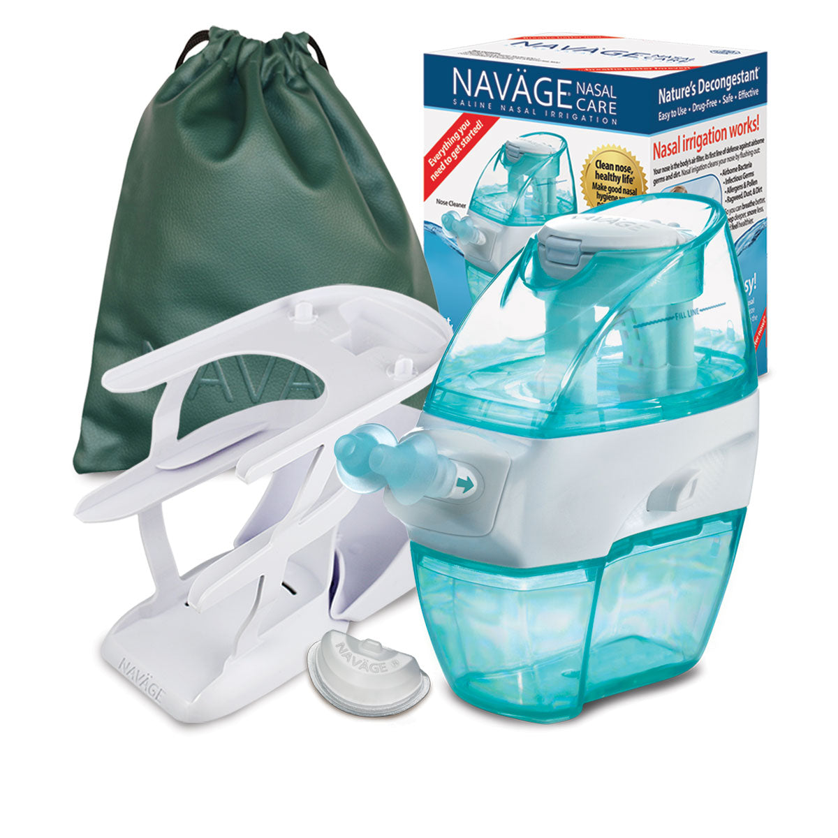Naväge Deluxe Bundle: Nose Cleaner, 20 SaltPods, Countertop Caddy, Travel Bag