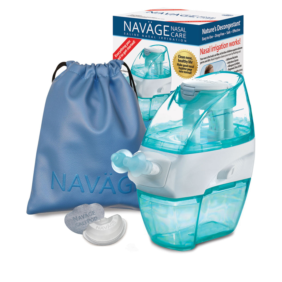 Paquete de viaje Navage: limpiador de nariz, 20 SaltPods, bolsa de viaje